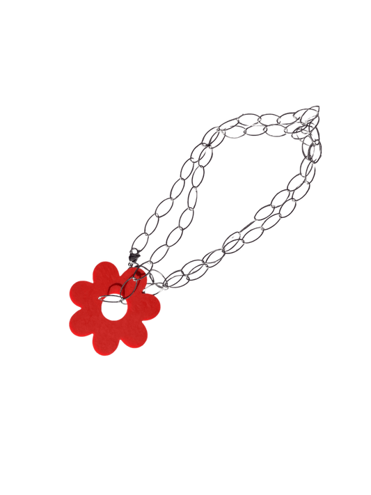 Collar cadena de acero con flor de color
