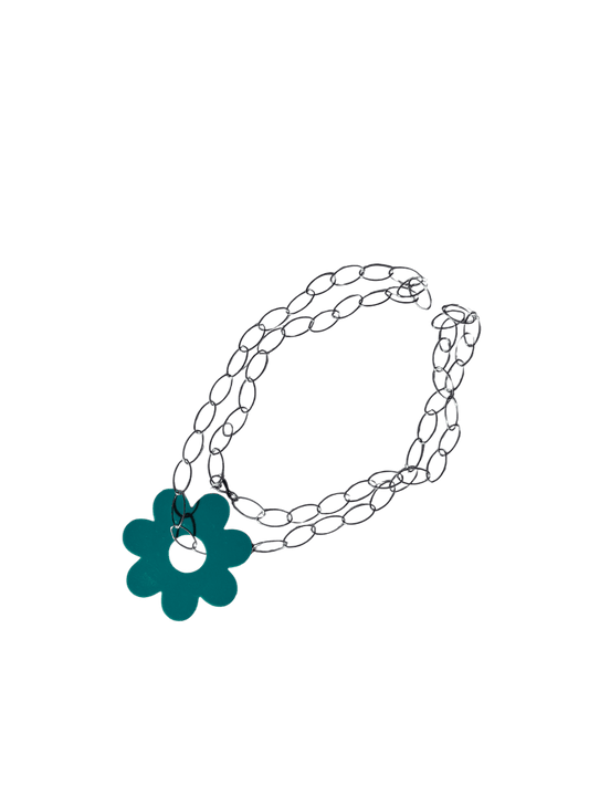 Collar cadena de acero con flor de color